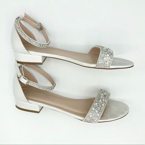 Ankle Strap White Satin Wedding Sandal 1” Heel